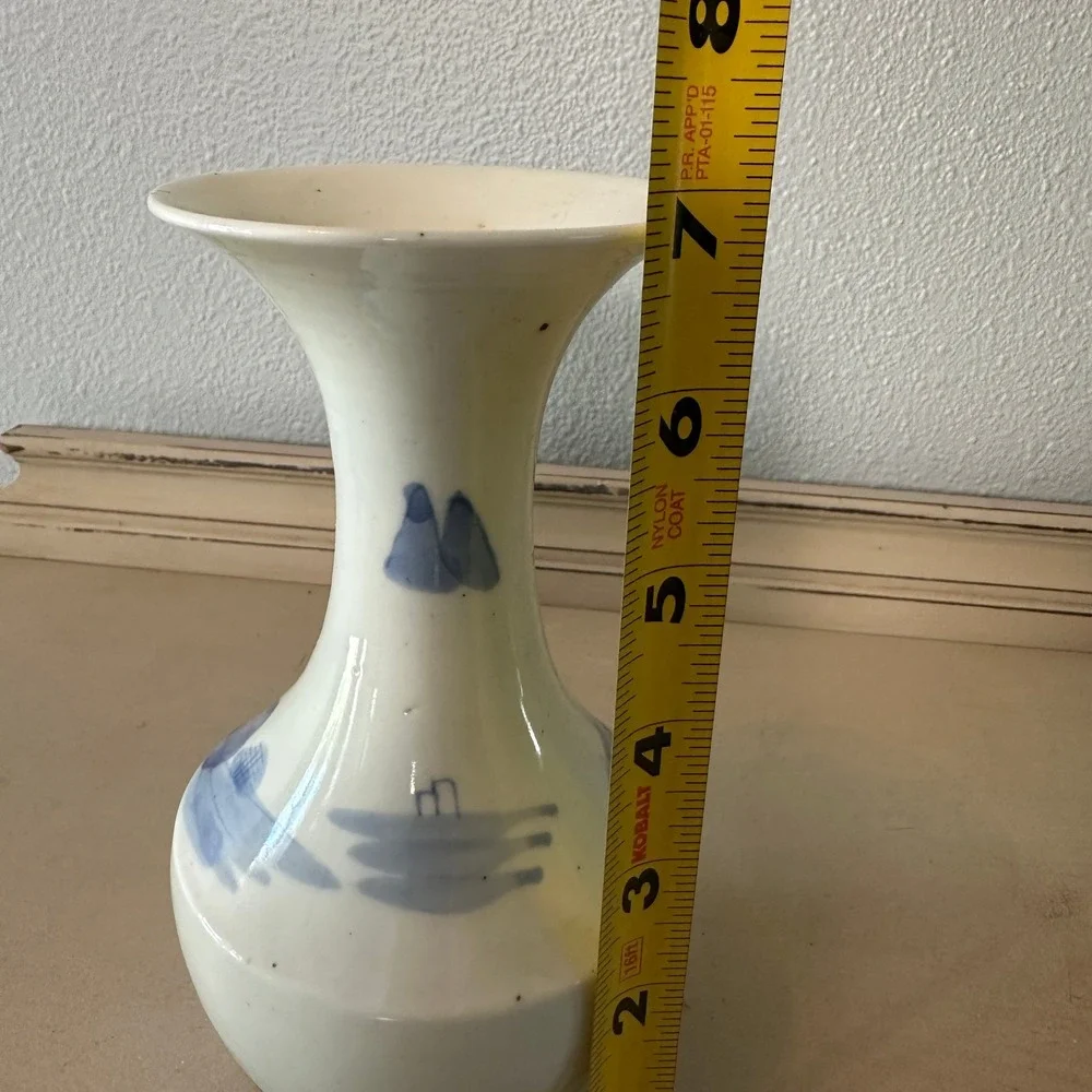 Antique Japanese Sometsuke Blue White Porcelain Landscape Vase 19th Century